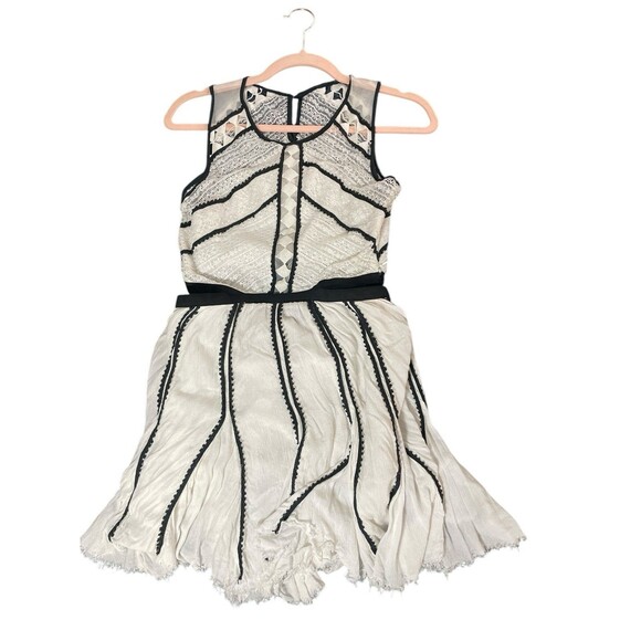 Free People Byzantina Solid Mini Dress Lace Raw Frayed Hem Back Side Cutouts XS - Picture 3 of 16